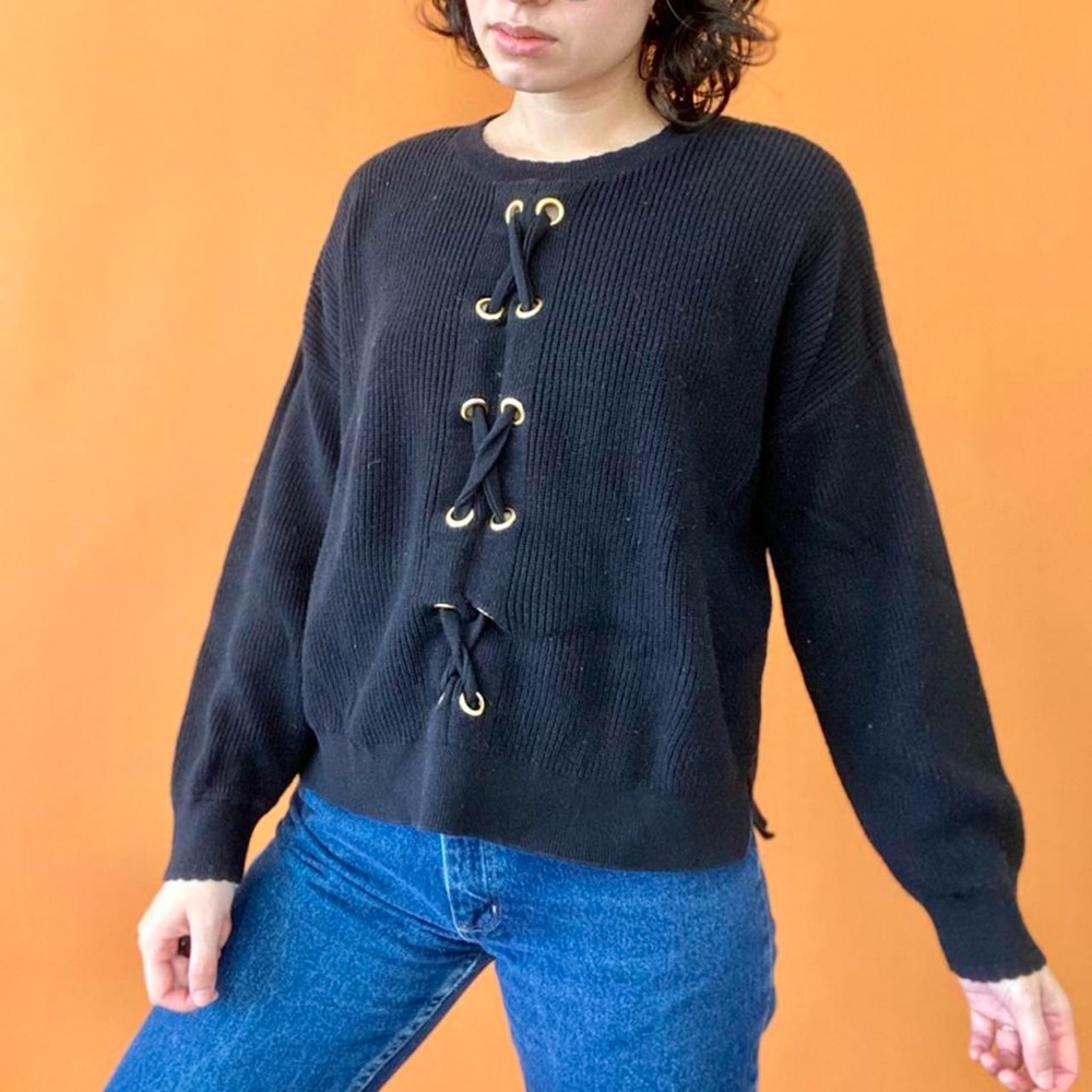 Black Lace-Up Sweater